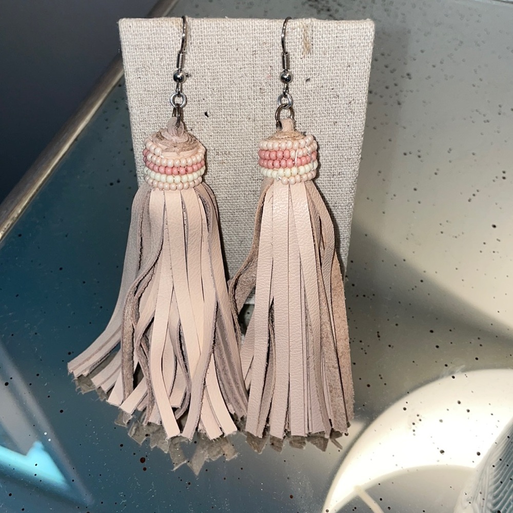 Noonday Leather tassel earrings - Blush/pink